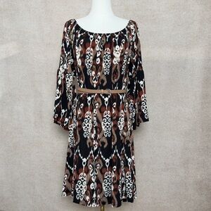 Dear Scarlett Chic Boho Inspired All Over Ikat Style Long Sleeve Patterned Dress